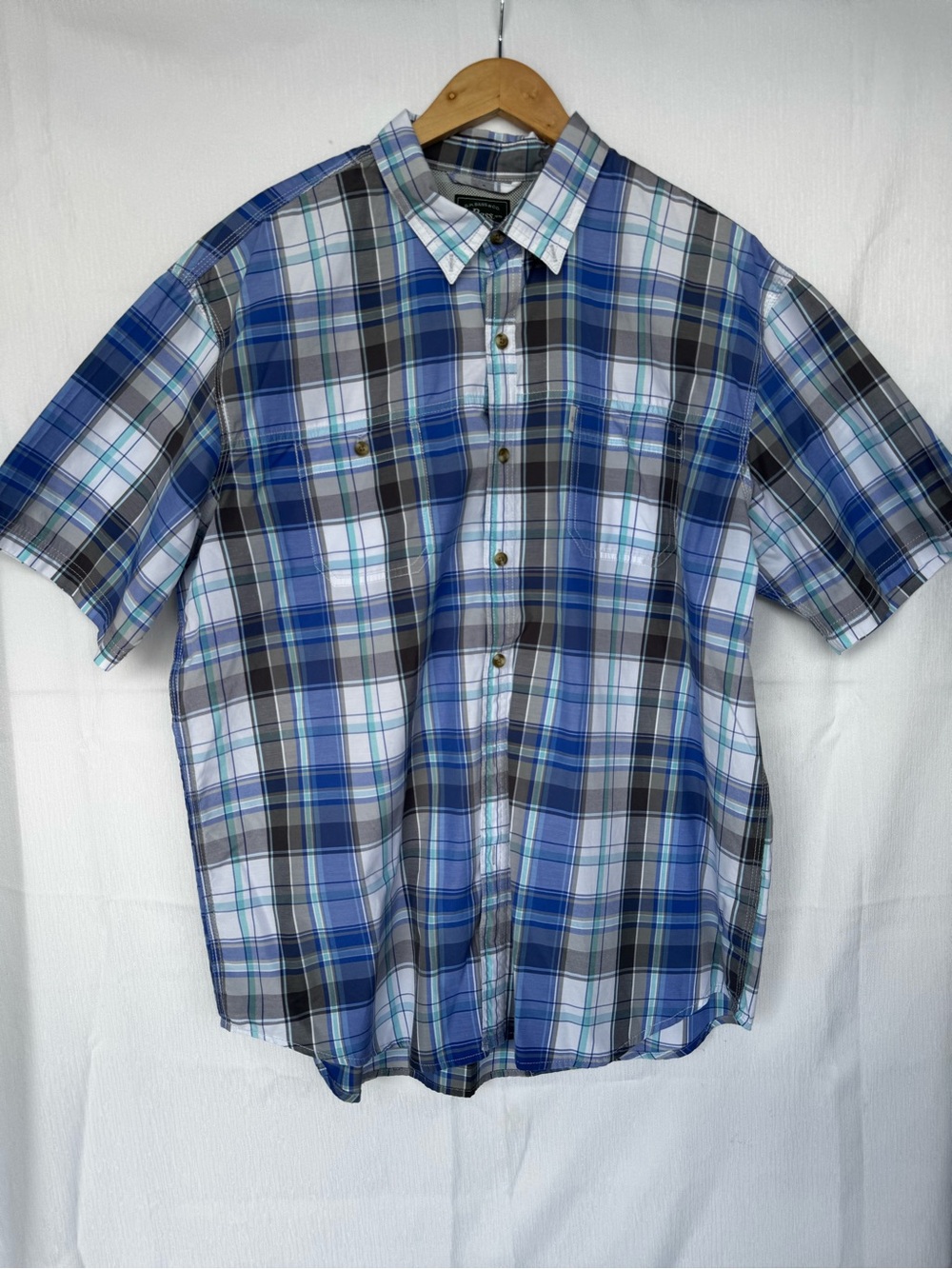 G.H. Bass & Co. Blue Plaid Short Sleeve Button Down Shirt Men's XXL Outdoor